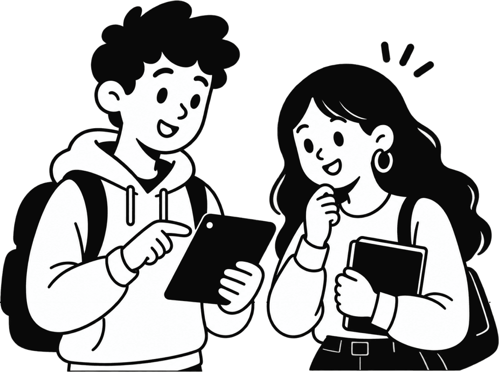 Two students looking at their results on a tablet